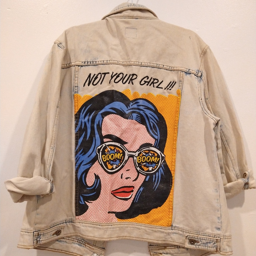 Graphic Pop Art denim jacket size L oversized